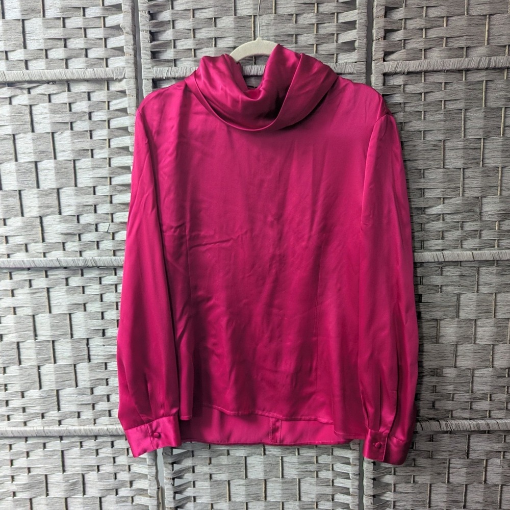 Vtg Long Sleeve Blouse Pink Silk Cowl Neck Back Zip Top Sz 18 Timeless Luxury